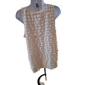 Travel Elements Womens Ruffle Tank Top Medium White Made USA Preppy